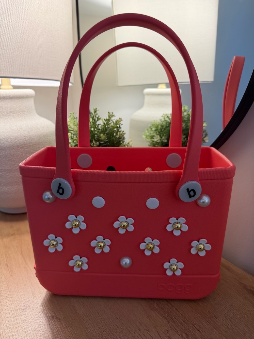 Bogg bag with daisy charms and letter K